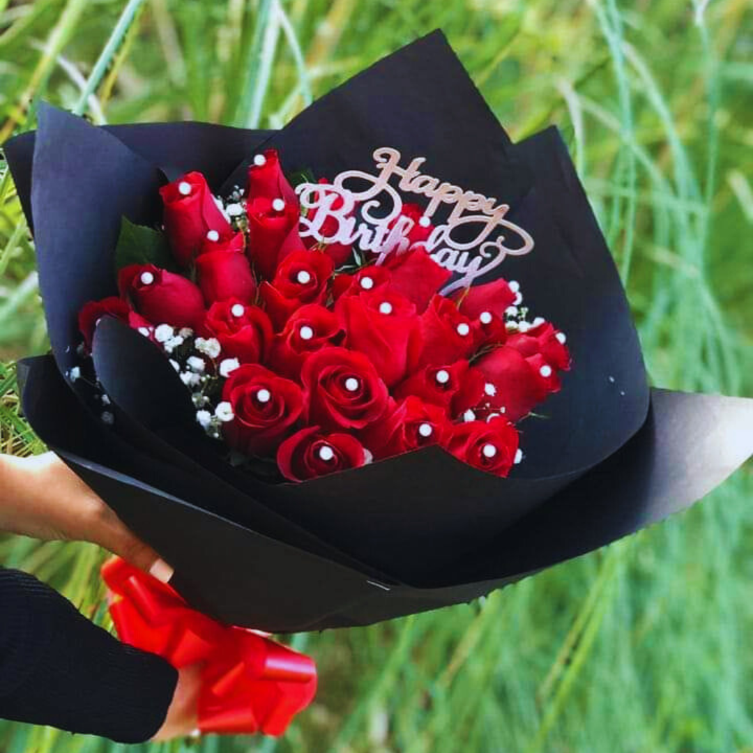 Mini Bouquet 24 Roses Flower with Pearls