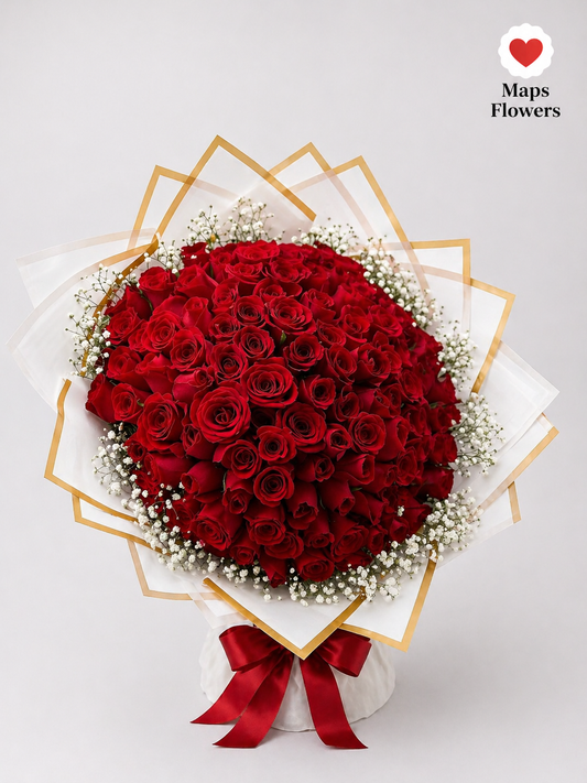 💐🌹 100 PREMIUM ROSES BOUQUET