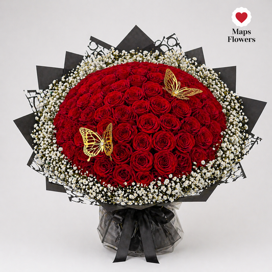 💐💎🦋 100 PREMIUM ROSES BOUQUET WITH ACCESSORIES