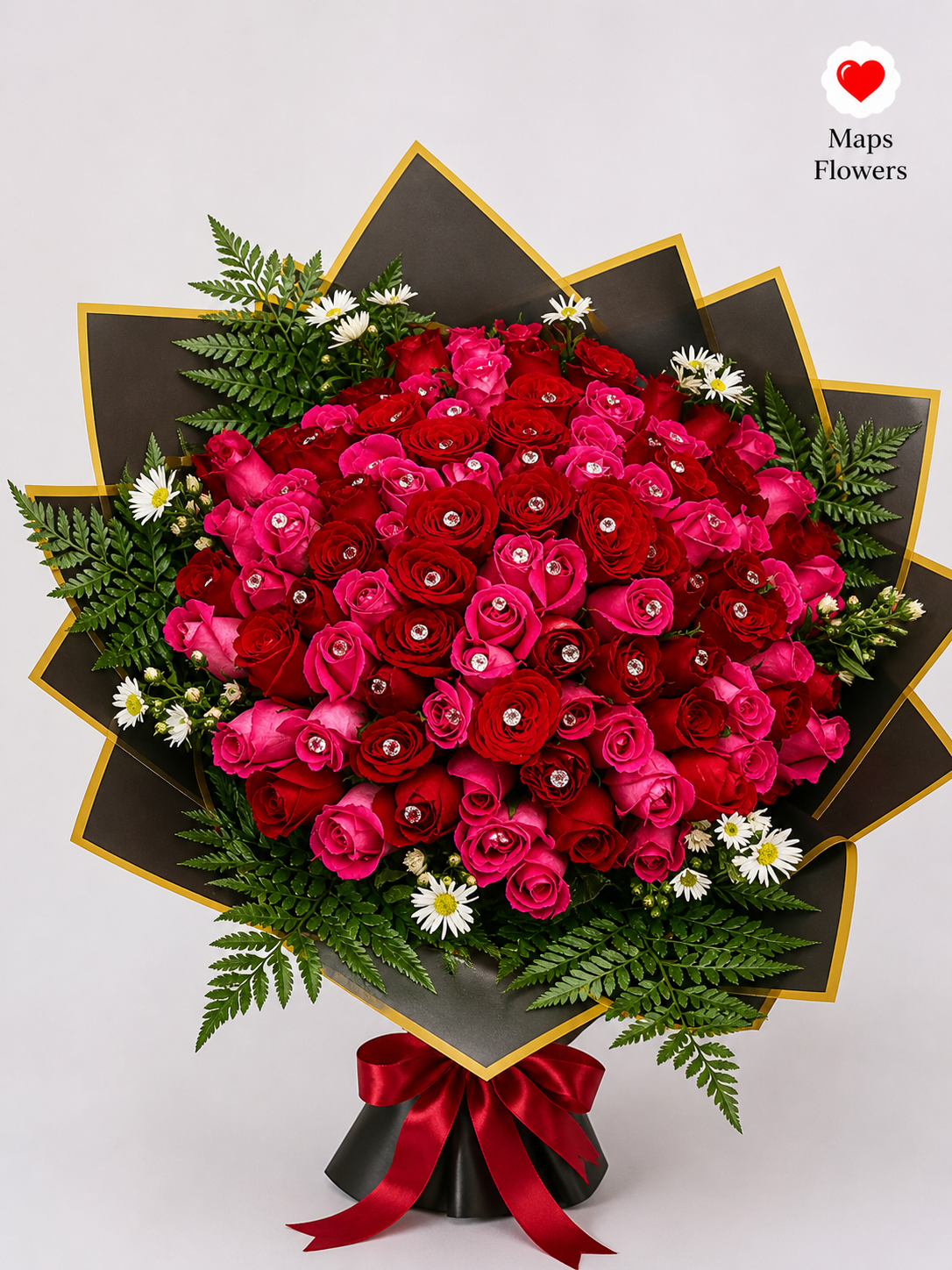💐💎 100 PREMIUM ROSES BOUQUET WITH DIAMONDS