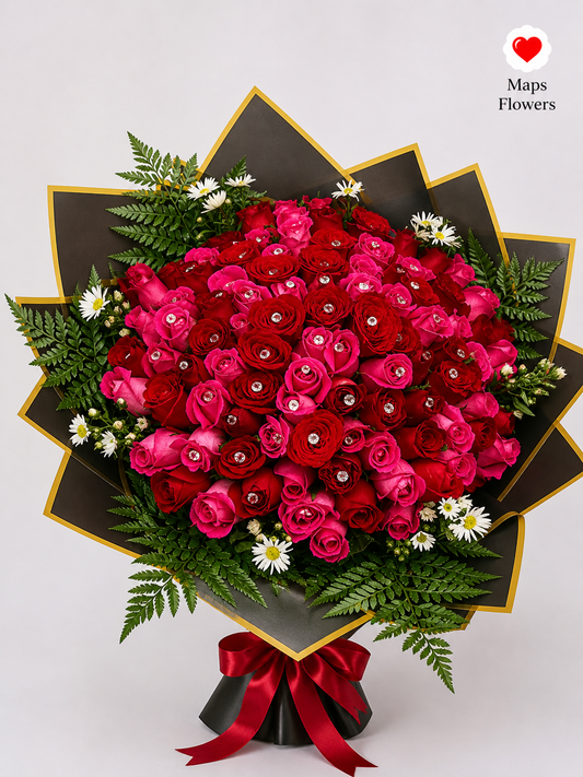 💐💎 100 PREMIUM ROSES BOUQUET WITH DIAMONDS