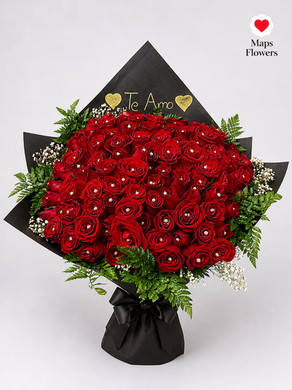 💐💎 100 PREMIUM ROSES BOUQUET WITH DIAMONDS