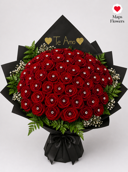 💐💎 100 PREMIUM ROSES BOUQUET WITH DIAMONDS