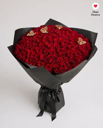 💐🌹🦋 BUCHON BOUQUET OF 200 PREMIUM ROSES WITH ACCESSORIES