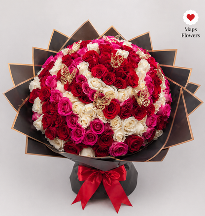 💐🌹🦋 BUCHON BOUQUET OF 200 PREMIUM ROSES WITH ACCESSORIES