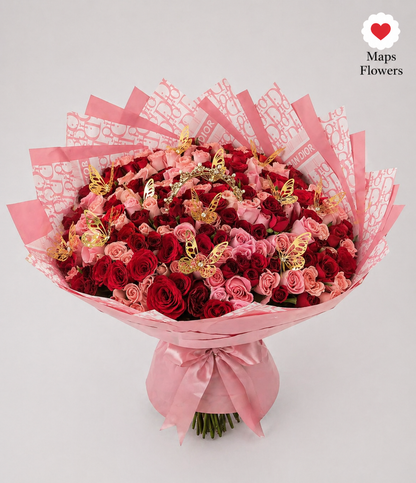 💐🌹🦋 BUCHON BOUQUET OF 200 PREMIUM ROSES WITH ACCESSORIES