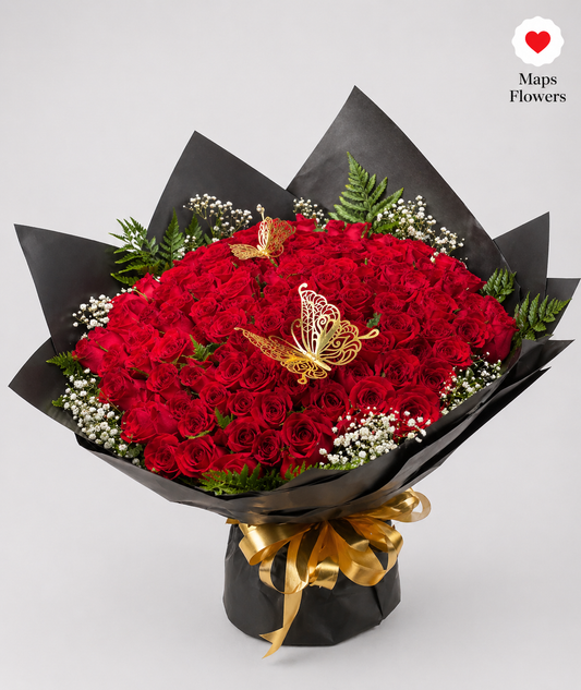 💐🌹🦋 BUCHON BOUQUET OF 200 PREMIUM ROSES WITH ACCESSORIES