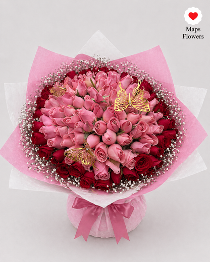 💐🌹🦋 BUCHON BOUQUET OF 200 PREMIUM ROSES WITH ACCESSORIES