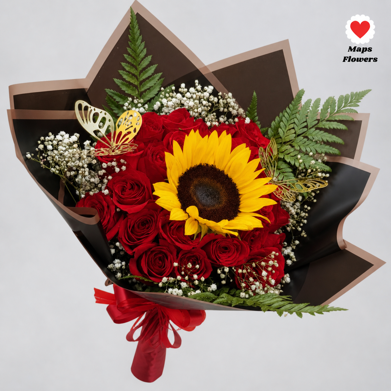 💐🌻🌹 24 PREMIUM ROSES & 1 SUNFLOWER BOUQUET