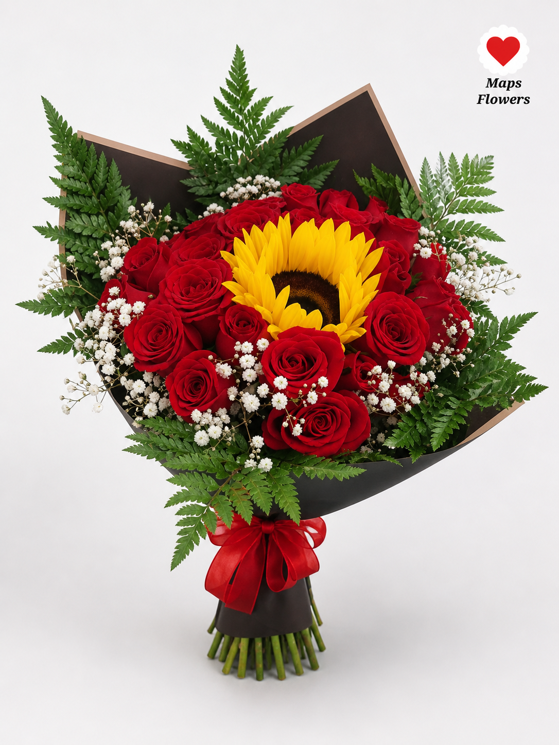💐🌻🌹 24 PREMIUM ROSES & 1 SUNFLOWER BOUQUET