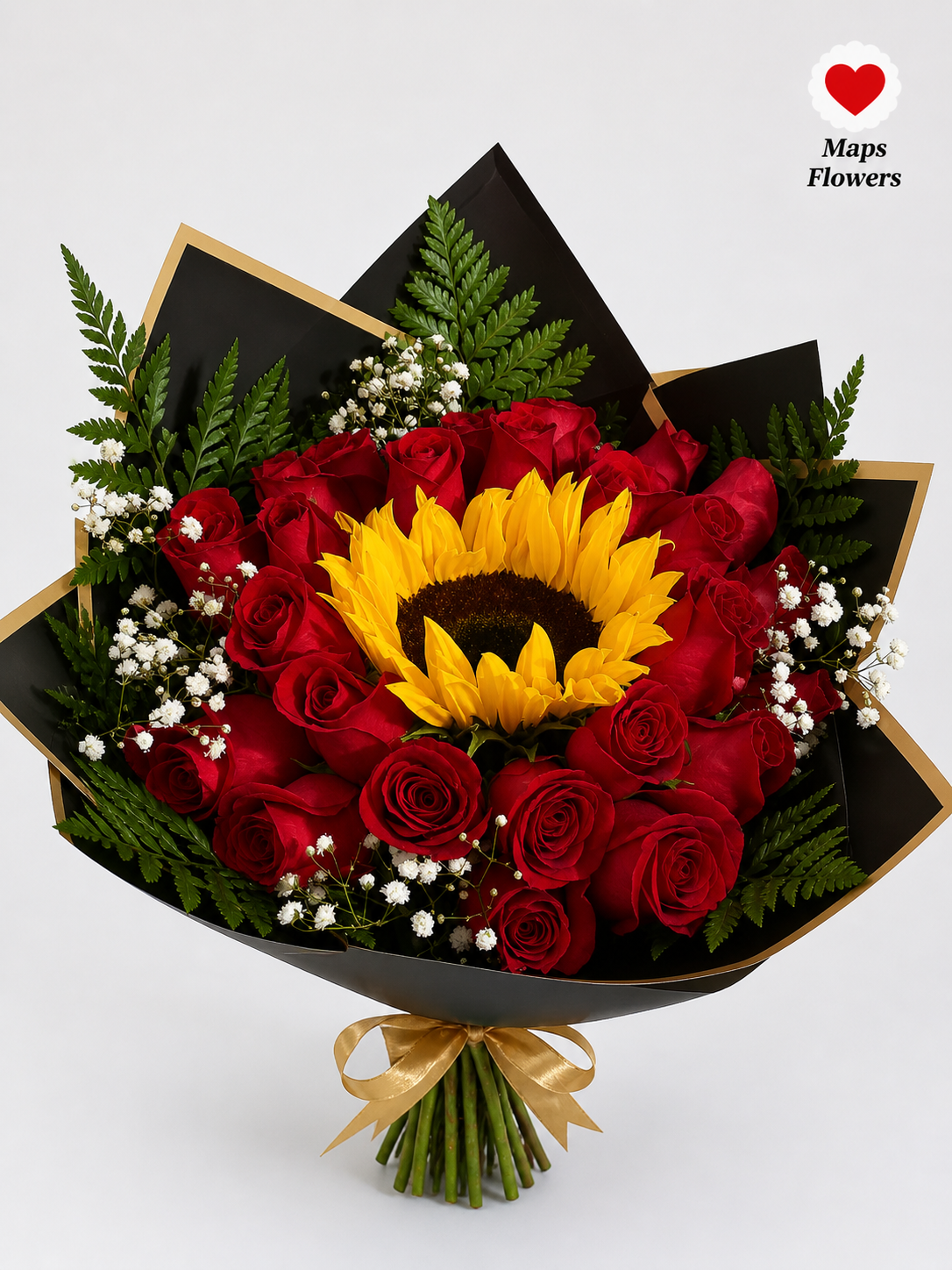 💐🌻🌹 24 PREMIUM ROSES & 1 SUNFLOWER BOUQUET