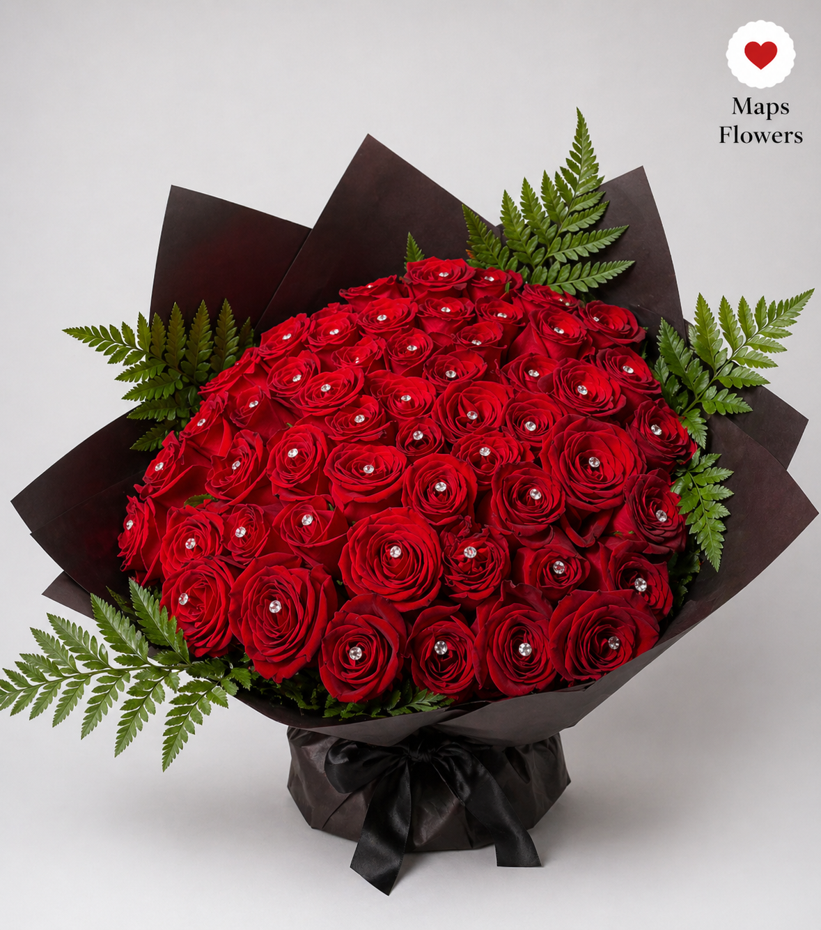 💎🌹 50 PREMIUM ROSES BOUQUET WITH DIAMONDS