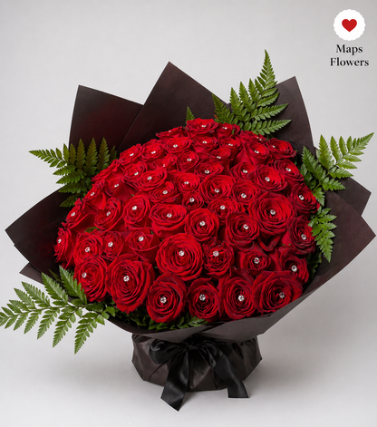 💎🌹 50 PREMIUM ROSES BOUQUET WITH DIAMONDS