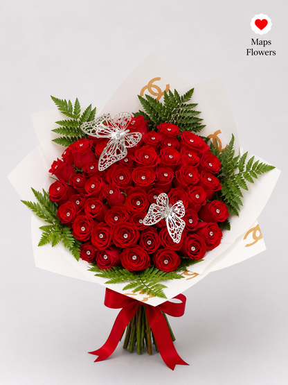 💐💎🦋 50 PREMIUM ROSES WITH DIAMONDS & ACCESSORIES