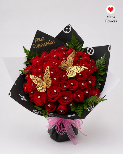 💐💎🦋 50 PREMIUM ROSES WITH DIAMONDS & ACCESSORIES
