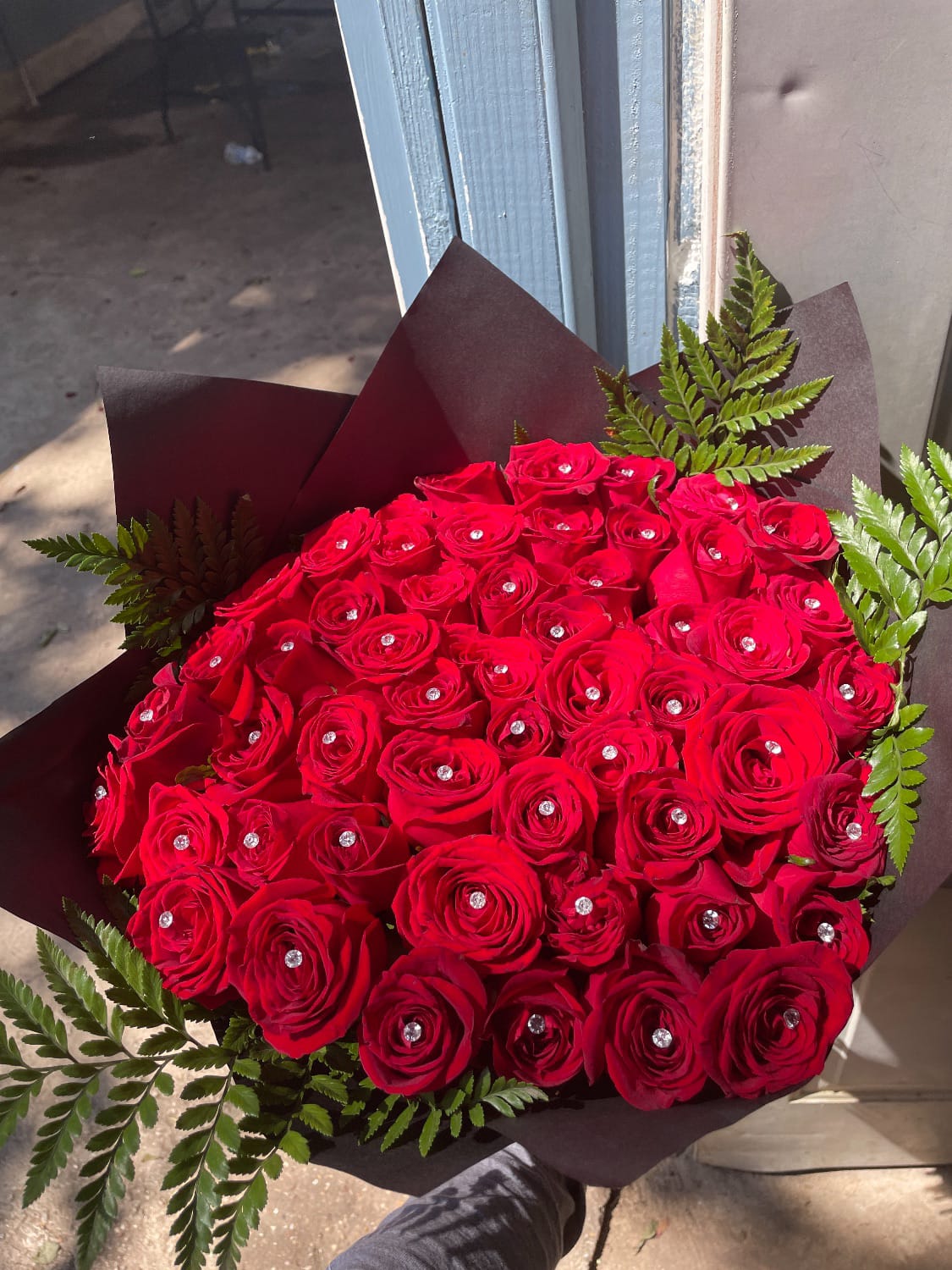 50 Roses Flower Buchon Bouquet with Pearls