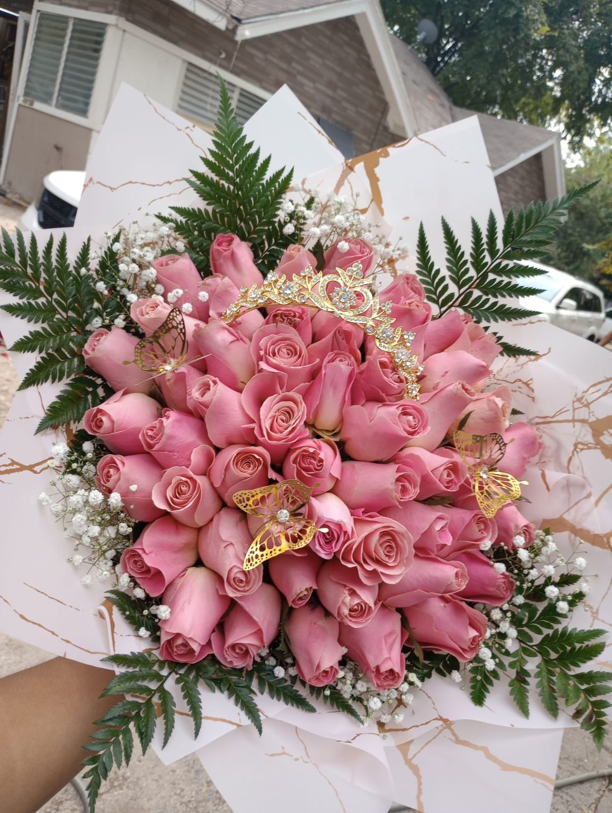 MAXI BOUQUET 💐100 ROSES WHITH DIAMONDS AND ACCESSORIES