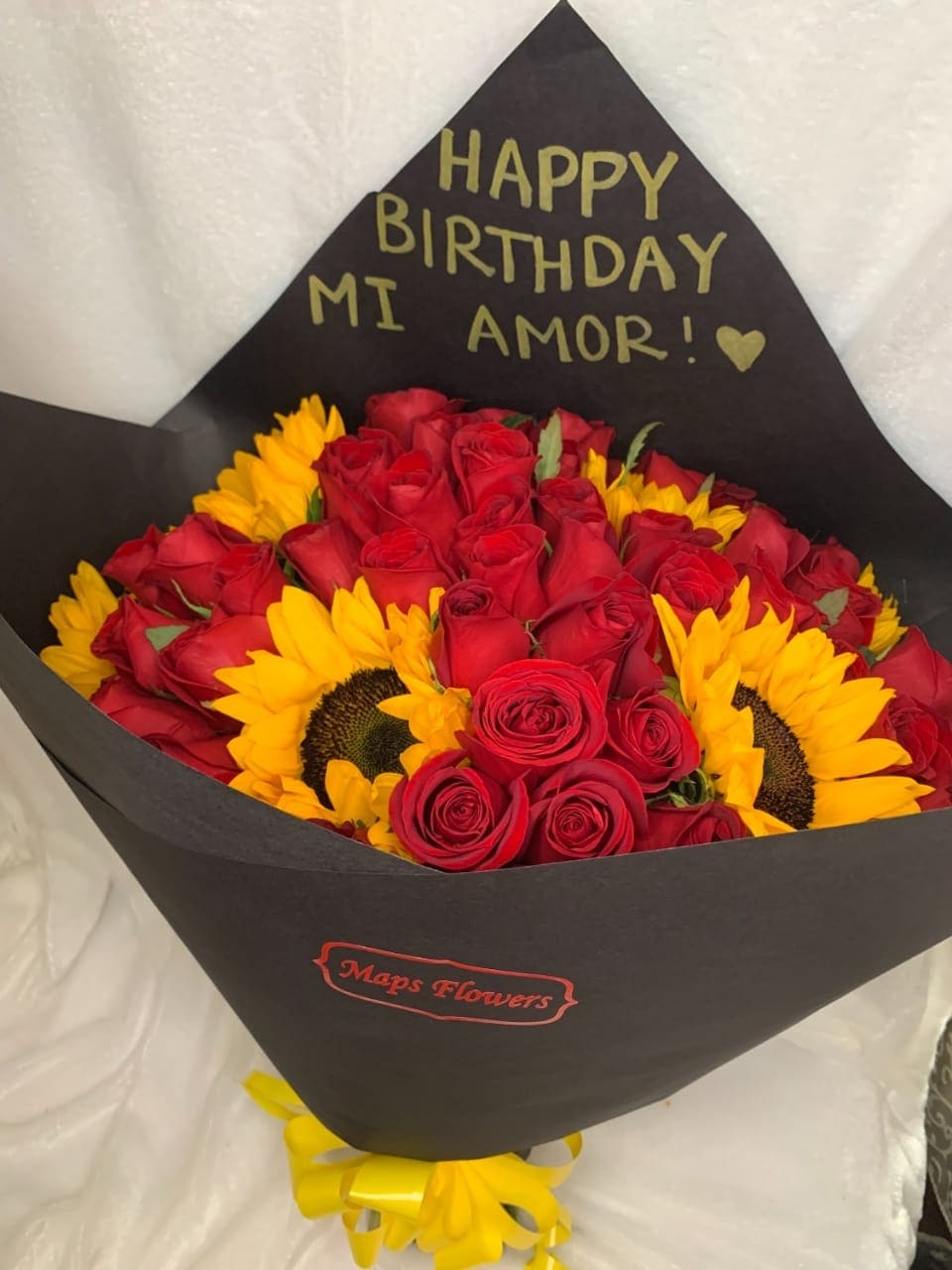 50 Roses and 5 Sunflowers Buchon Bouquet