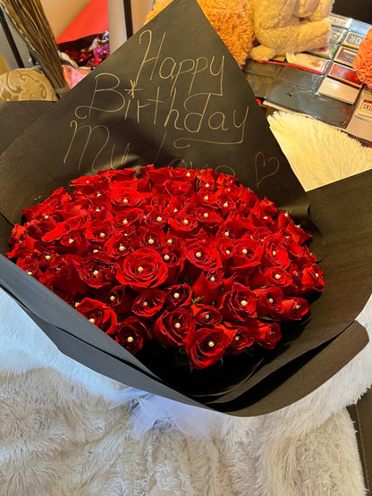 100 Roses Flower Bouquet with Pearls 