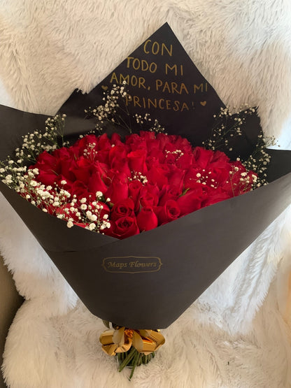 100 Roses Flower Buchon Bouquet 